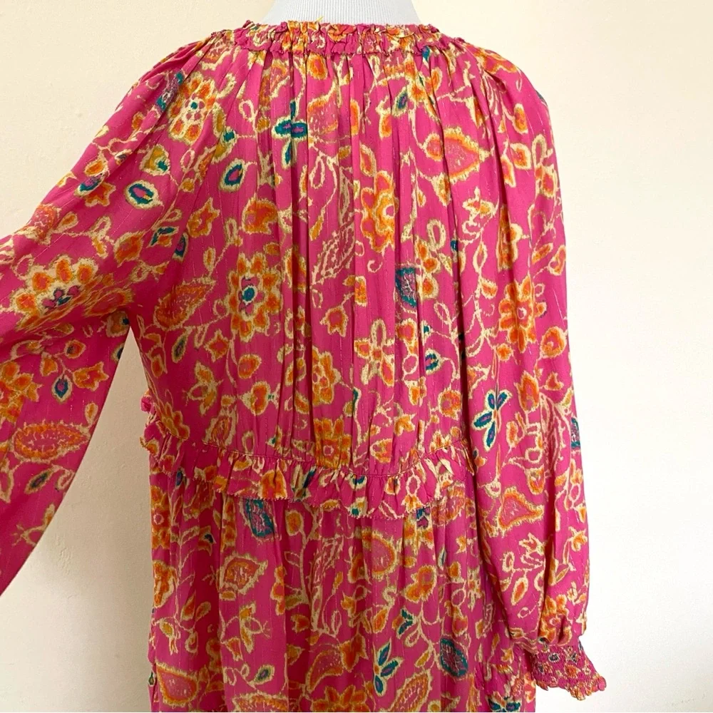 HOUSE OF HARLOW 1960 Dress Pink Floral Mini Balloon Sleeves Small Boho Chic - Picture 9 of 14